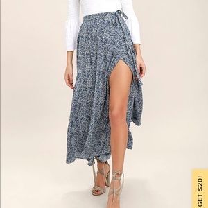 Navy blue floral print maxi skirt